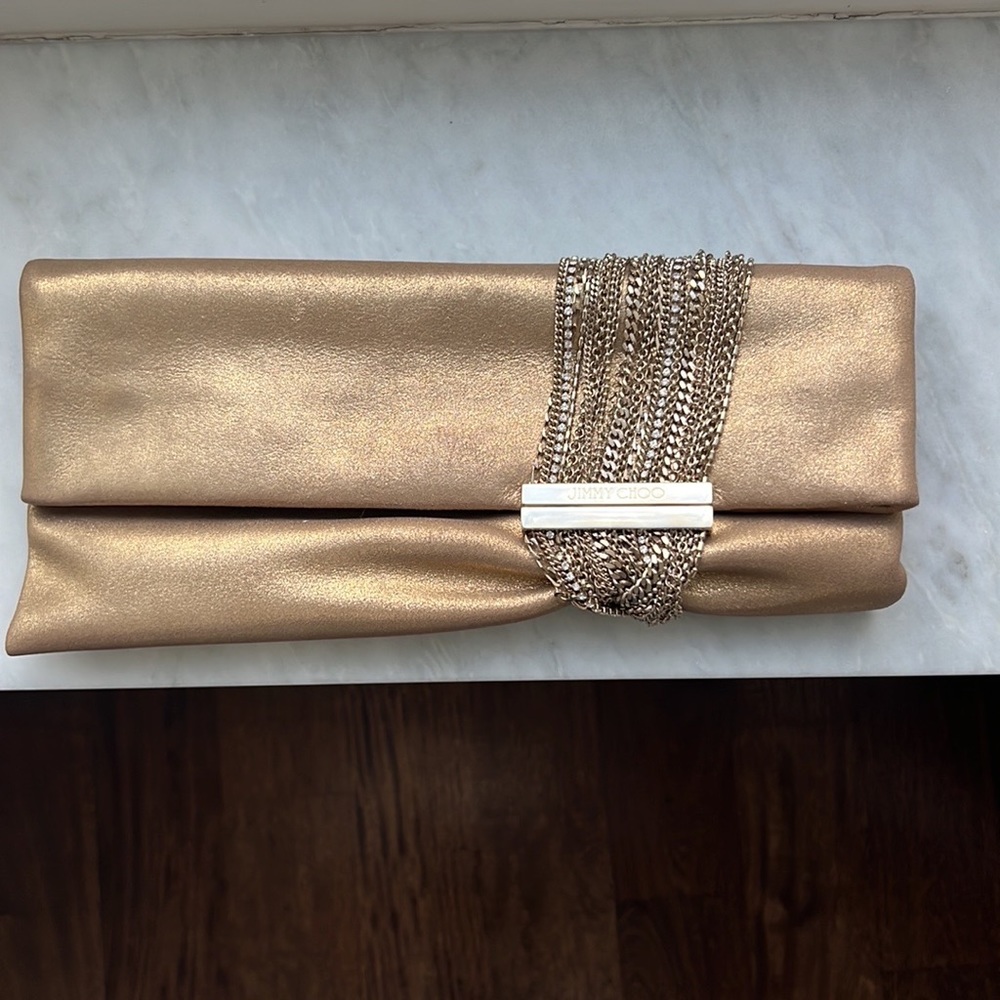 NWT Jimmy Choo gold clutch